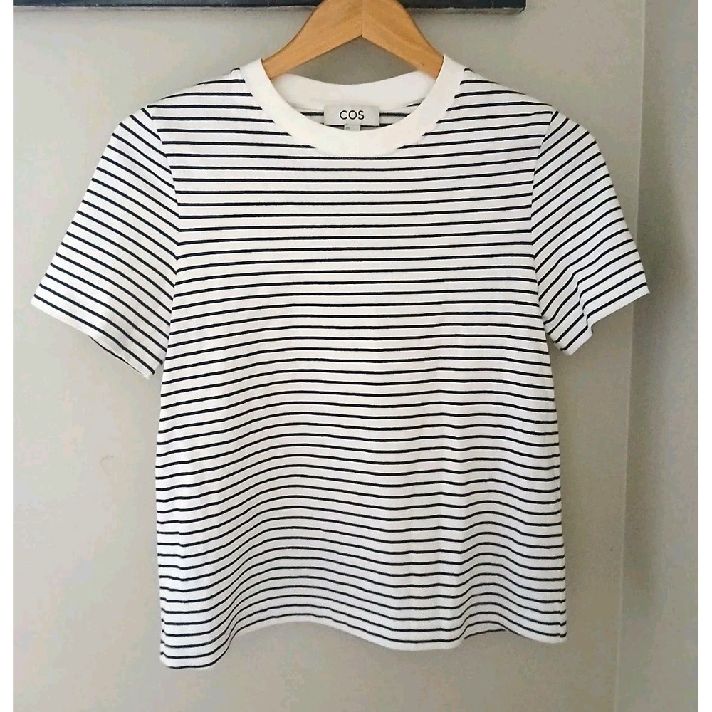 COS Cotton Crew Neck T-Shirt Size Small Stripes Preppy Elevated Essential S/S